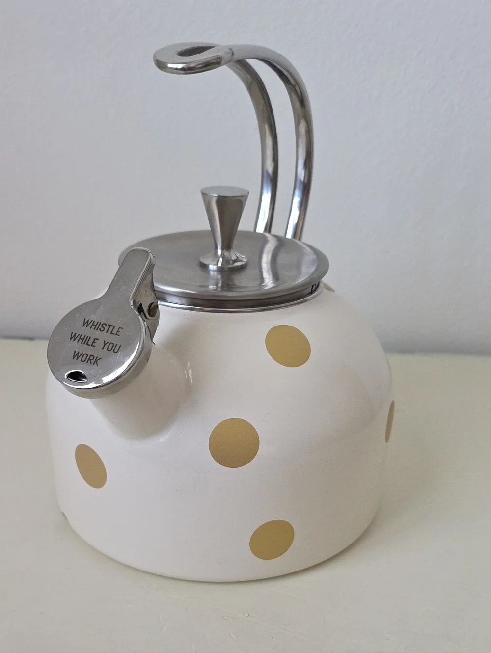 kate spade Cream Tea Kettle with Gold Polka Dots